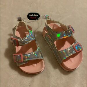 First Steps Iridescent and Pink Sandals Size 6 NWOT